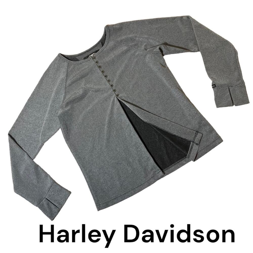 Harley Davidson womens large silver metallic long sleeve button crop open front